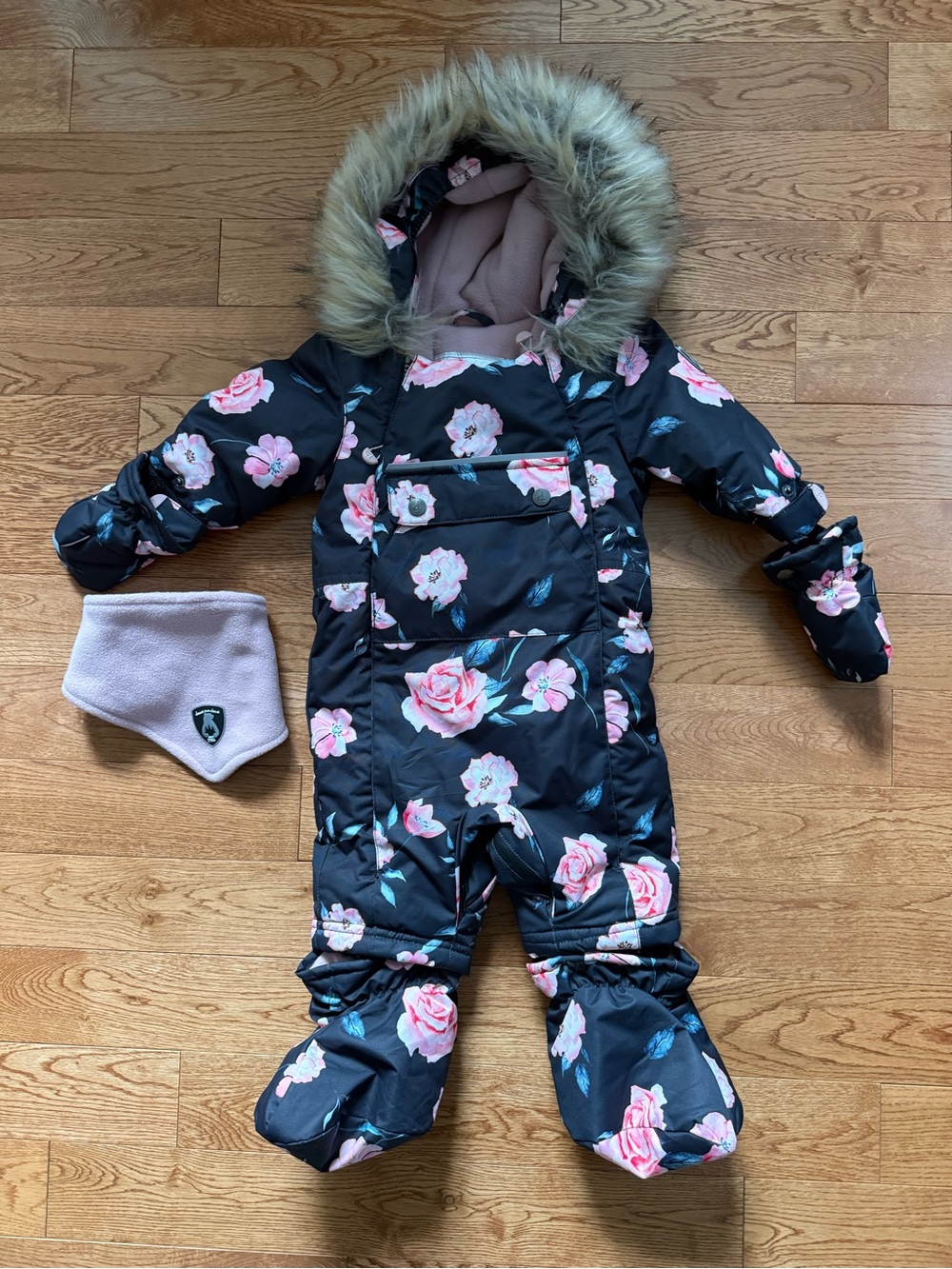Printed Roses One Piece Baby Snowsuit Navy | DEUX PAR DEUX